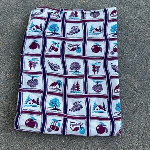 Vintage Cotton Flour Feed Sack cabins trees grapes cherries plums purple teal